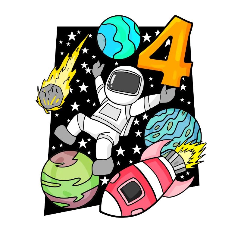 4 Geburtstag Junge Astronaut Rakete Space