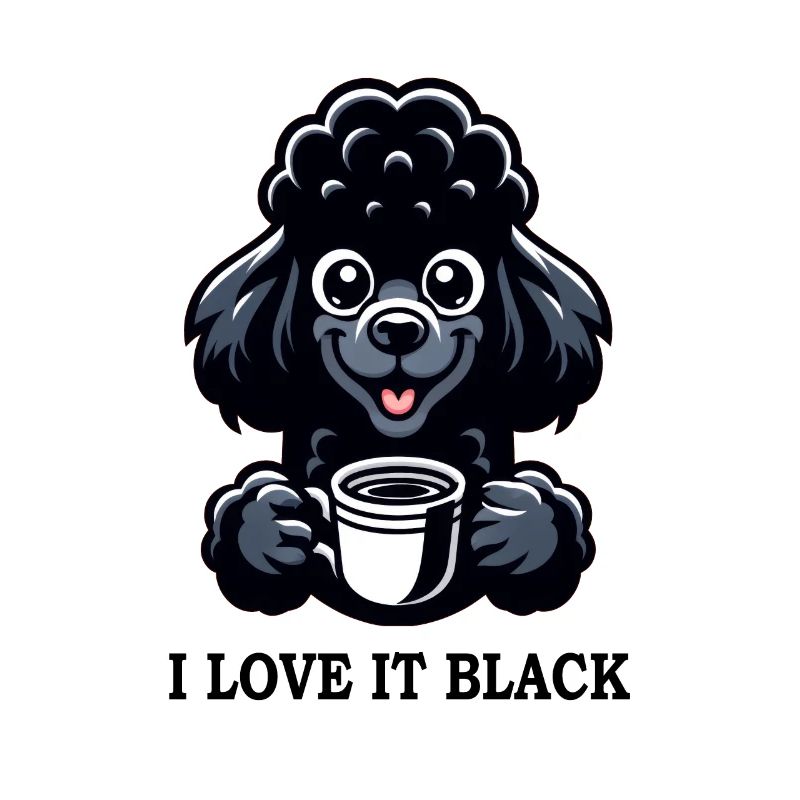 Le caniche noir aime le café noir