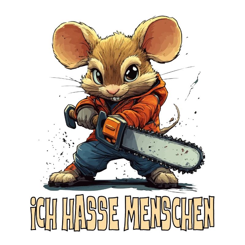 Funny mouse with chainsaw and saying, I hate