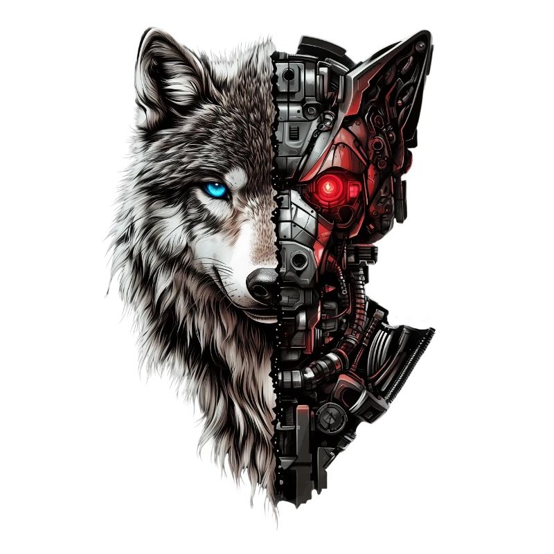 Funny Robot Art Wolf Cyborg Animal AI Wolf
