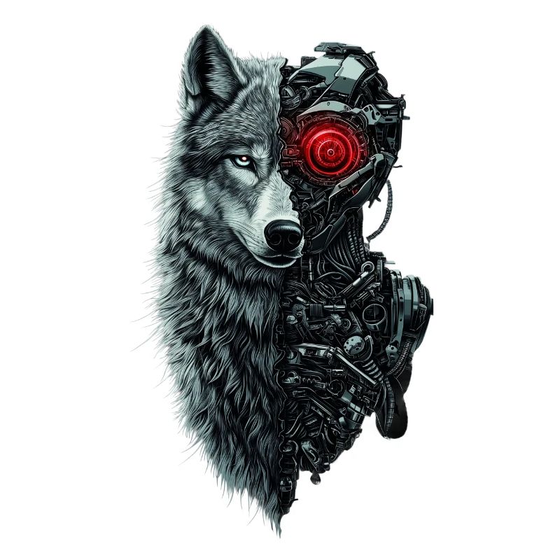 Funny Robot Art Wolf Cyborg Animal AI Wolf