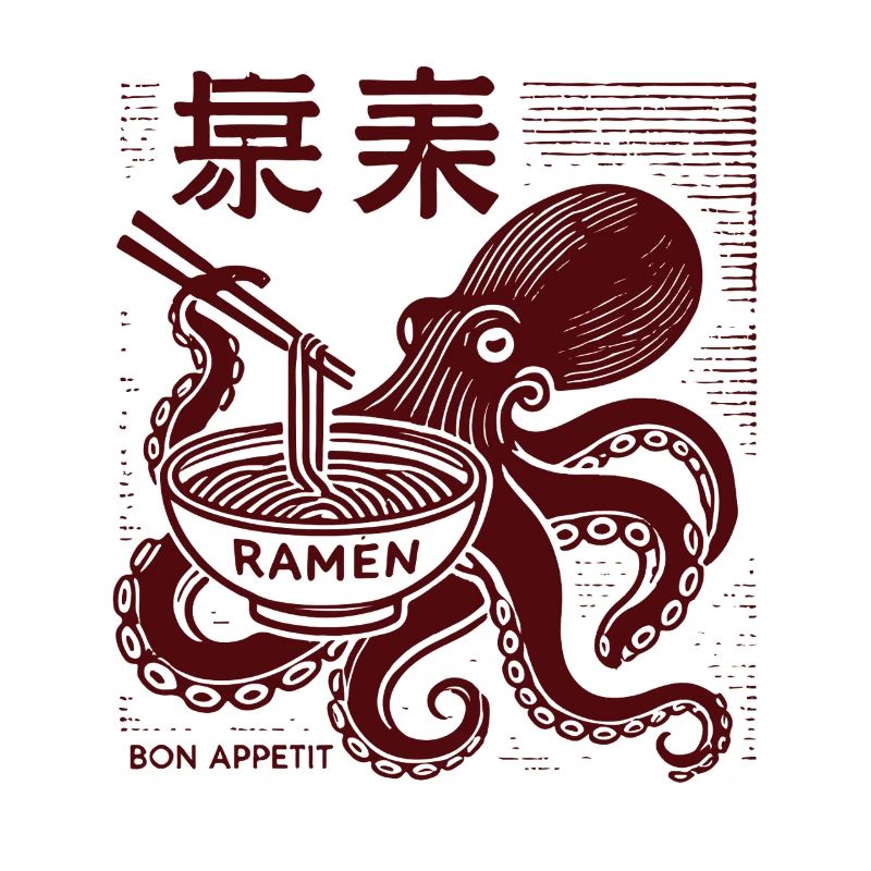 Ukiyo-E Ramen Noodles Octopus Retro Japan Style