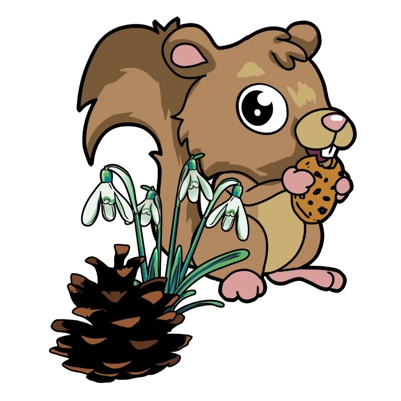 Waldtiere Frühling Eichhörnchen Schneeglöckchen