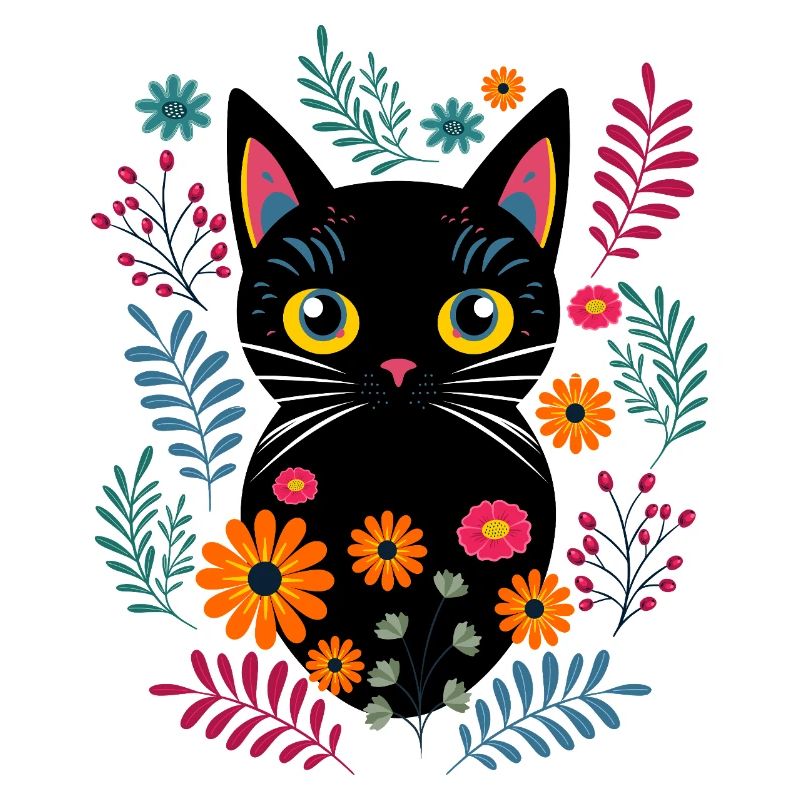 Chat et fleurs sauvages