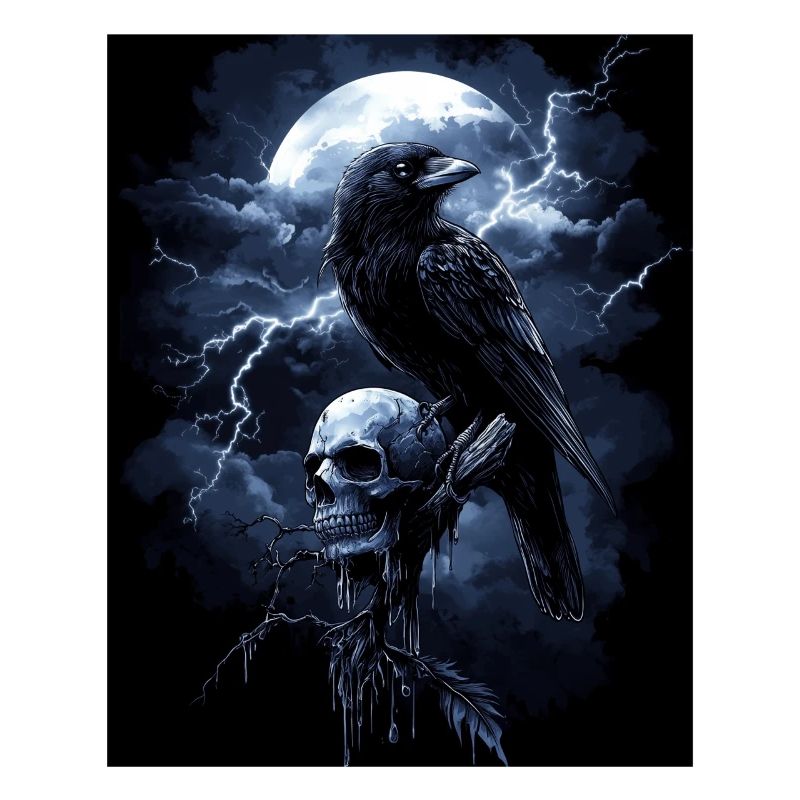 Corbeau Crâne Lune Gothique Noir Corbeau