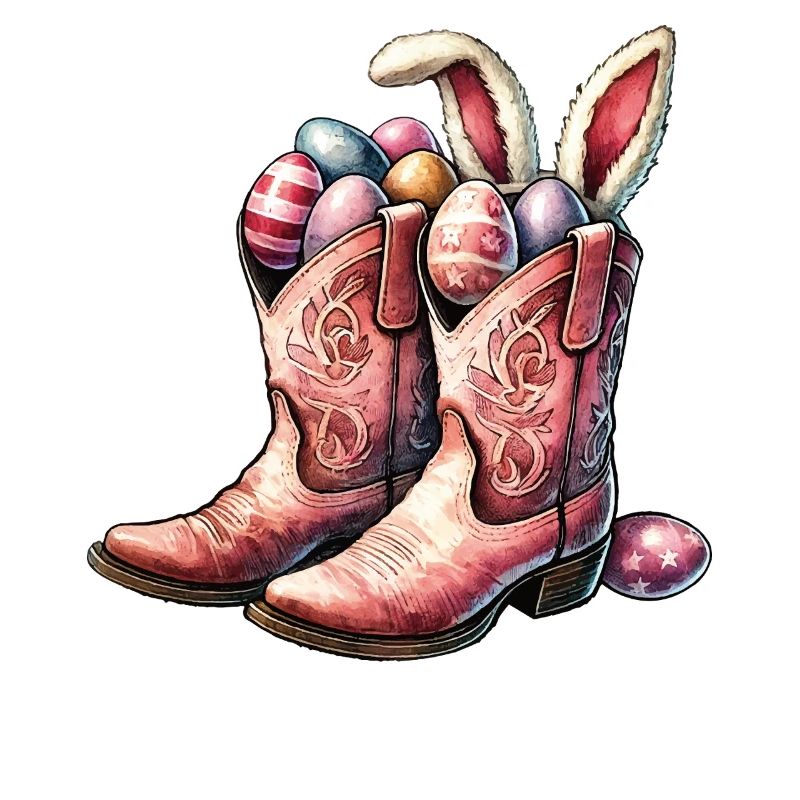 Easter Retro Cowboy Boots with Eggs