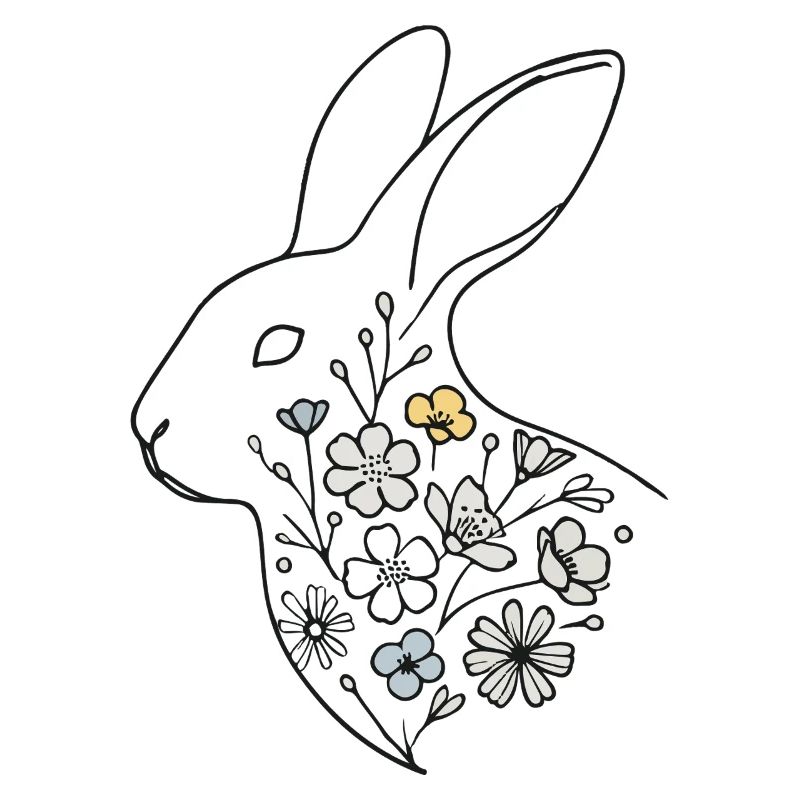 Lapin de Pâques avec des fleurs style rétro