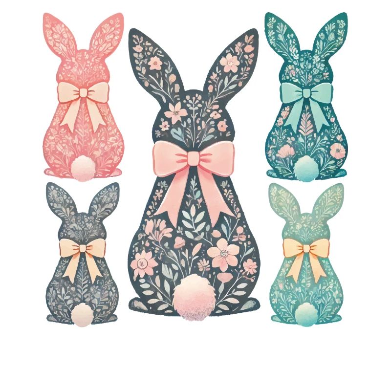 Easter Bunny Floral Pattern Retro Look