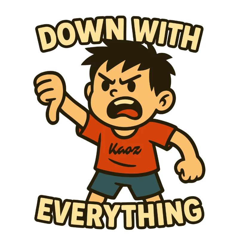 Down with everything! Angry boy in protest
