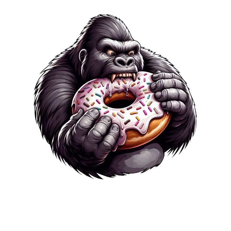 Gorille drôle avec beignet dessin animé grignotage