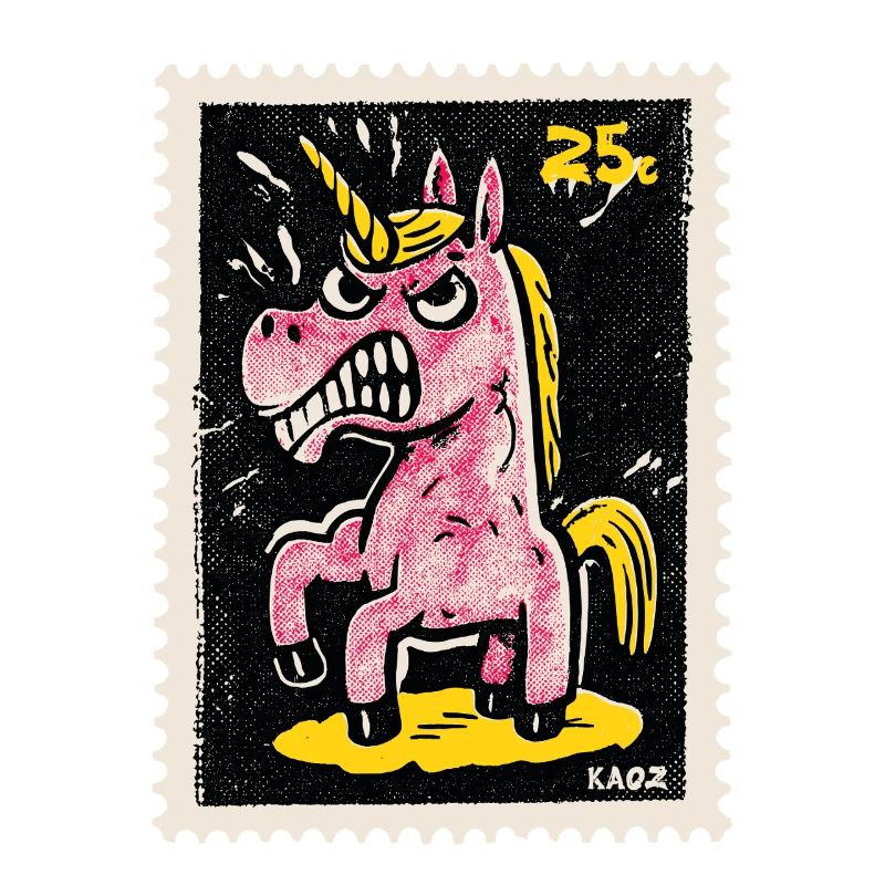 Wütendes Einhorn als Comic-Briefmarke