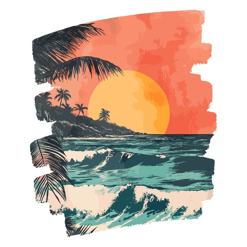 Beach Palm Trees Sunset Summer