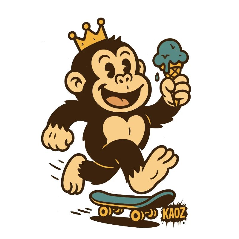 Monkey King sur Skateboard avec Cream & Crown