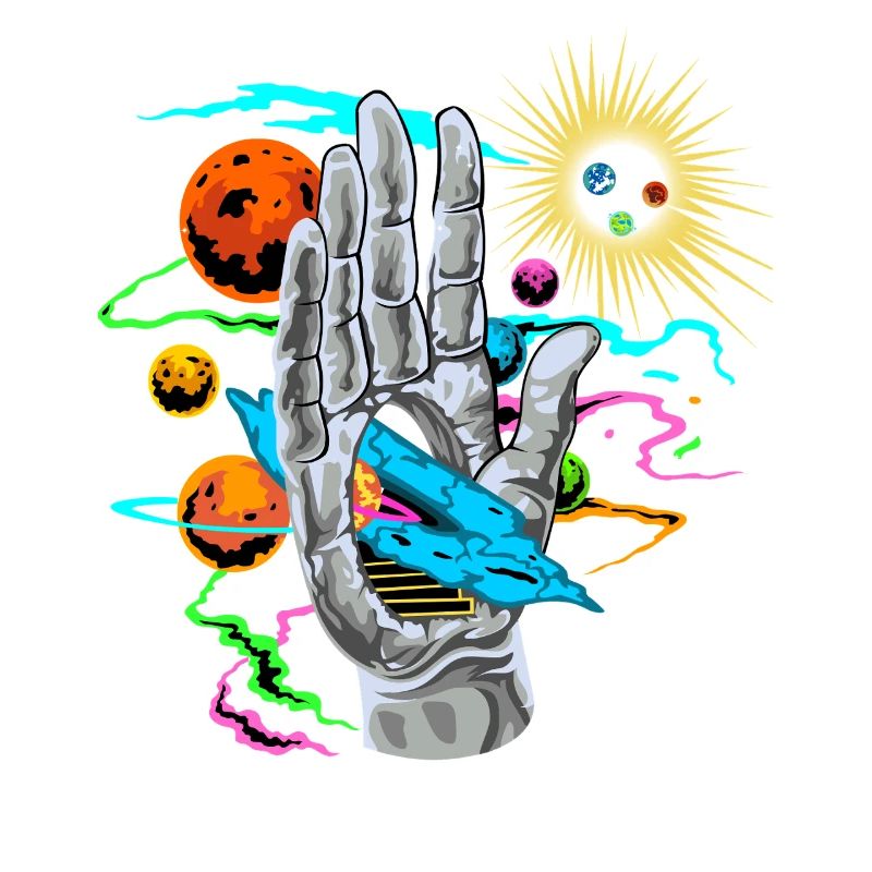 Kosmische Hand mit Planetenbahnen
