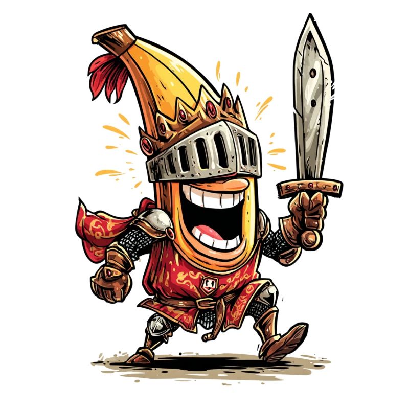 Comic knight with sword and helmet
