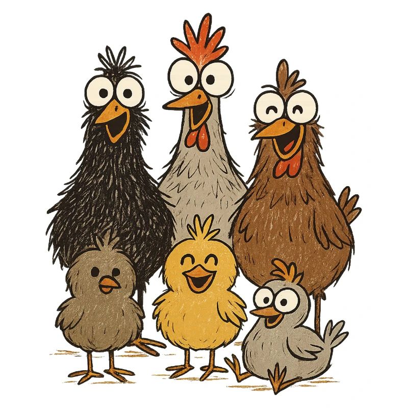 Poulets et poussins qui rient
