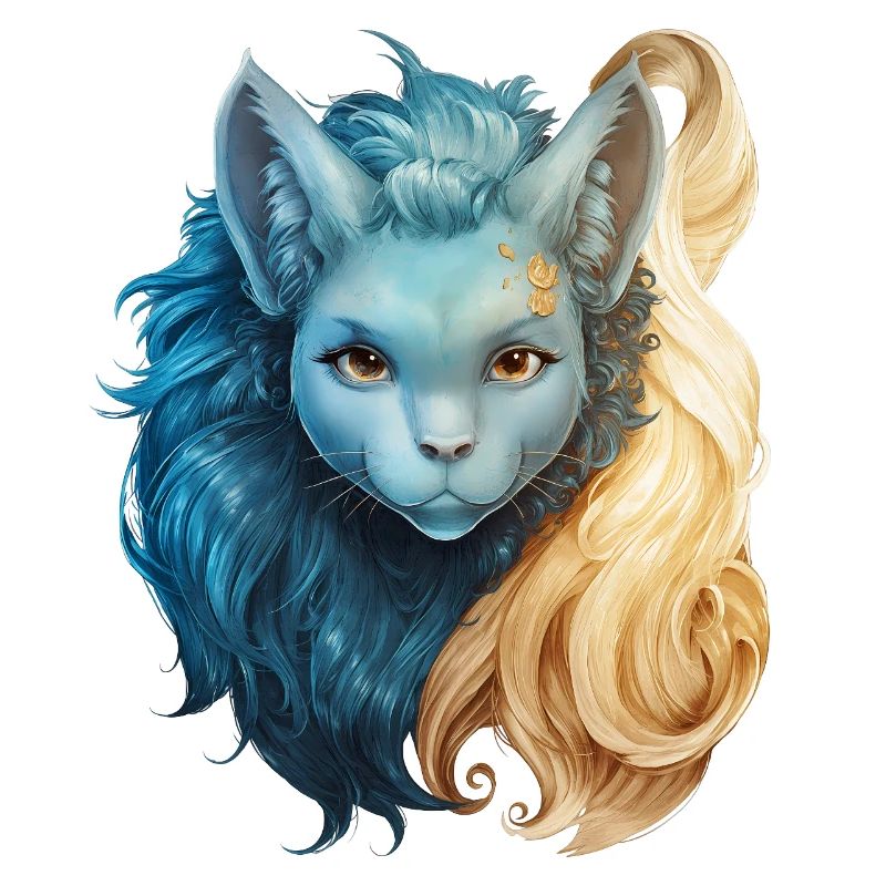 Mystical cat creature with two-tone mane