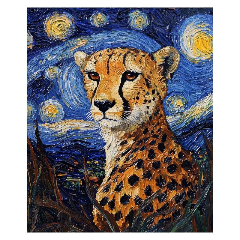 Guépard Léopard Style Van Gogh Étoilé