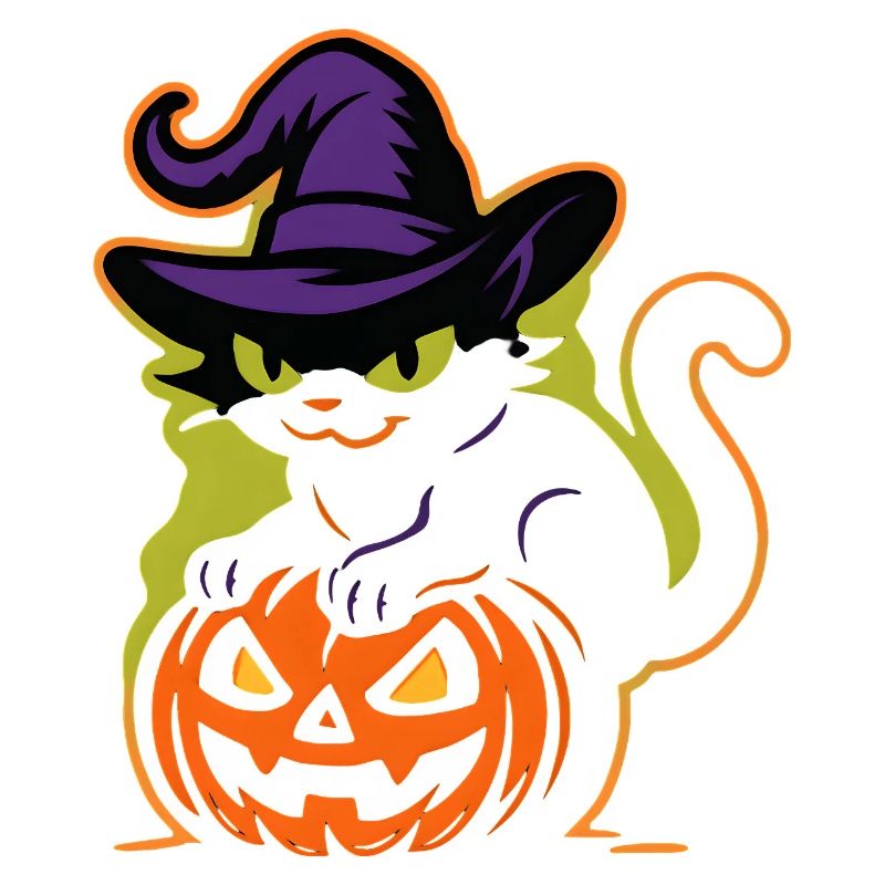 Chat sorcier et citrouille lumineuse