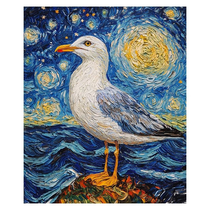 Seagull Bird Van Gogh Style Starry Night
