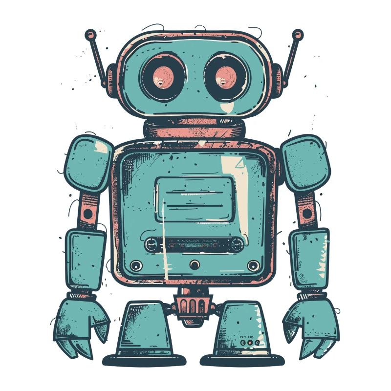 Retro Teal Robot Drawing