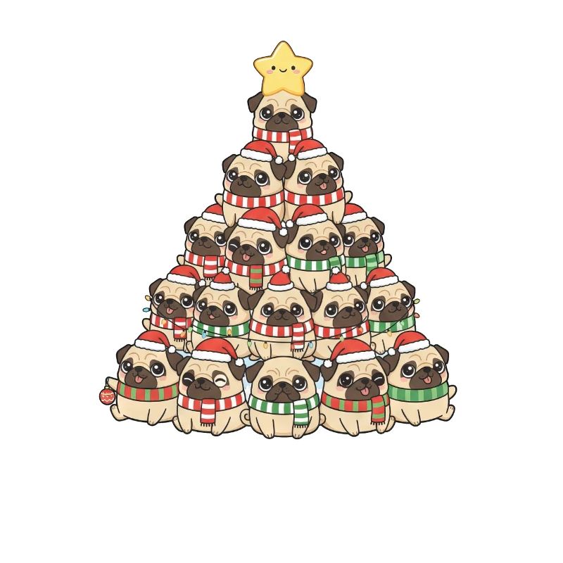 Funny Pug Christmas Tree Whimsical Christmas