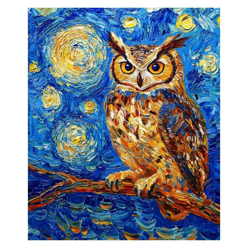 Eule Vogel Van Gogh Style Starry Night