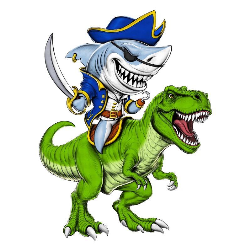 Shark Pirate Riding T-Rex Dinosaur