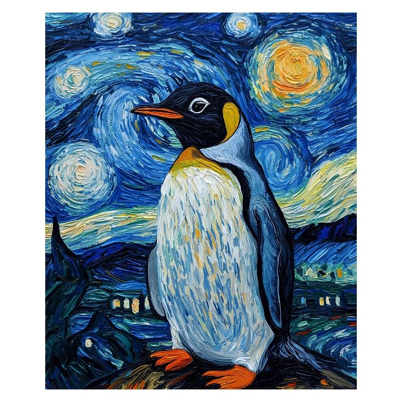 Penguin Bird Van Gogh Style Starry Night