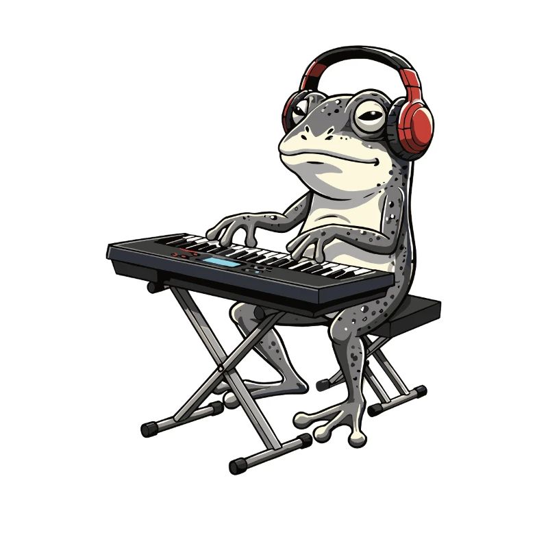 Frosch mit Keyboard und Kopfhörern