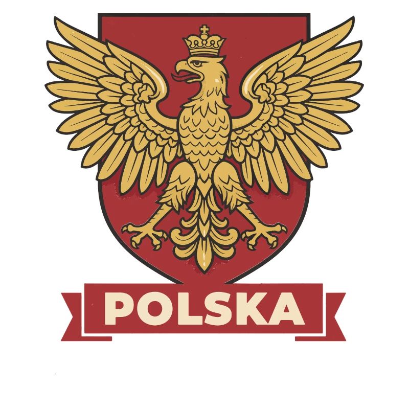 Polska Golden Eagle Heraldic Crest on Red Shield