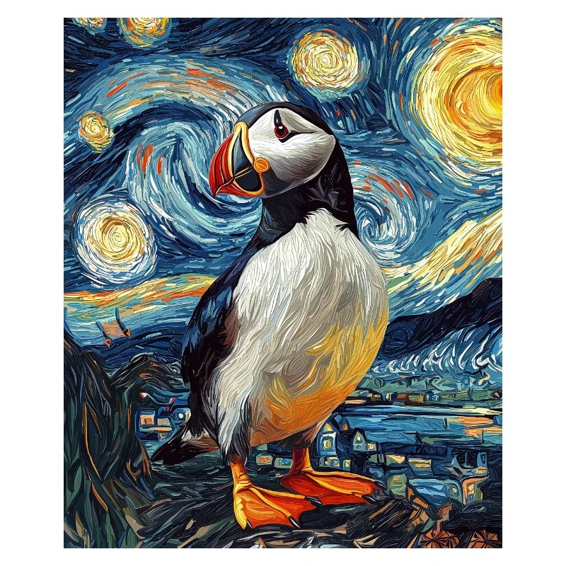 Puffin Bird Van Gogh Style Starry Night