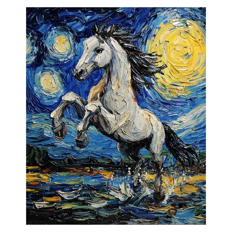 Cheval Chevaux Cavalier Style Van Gogh Nuit étoilée