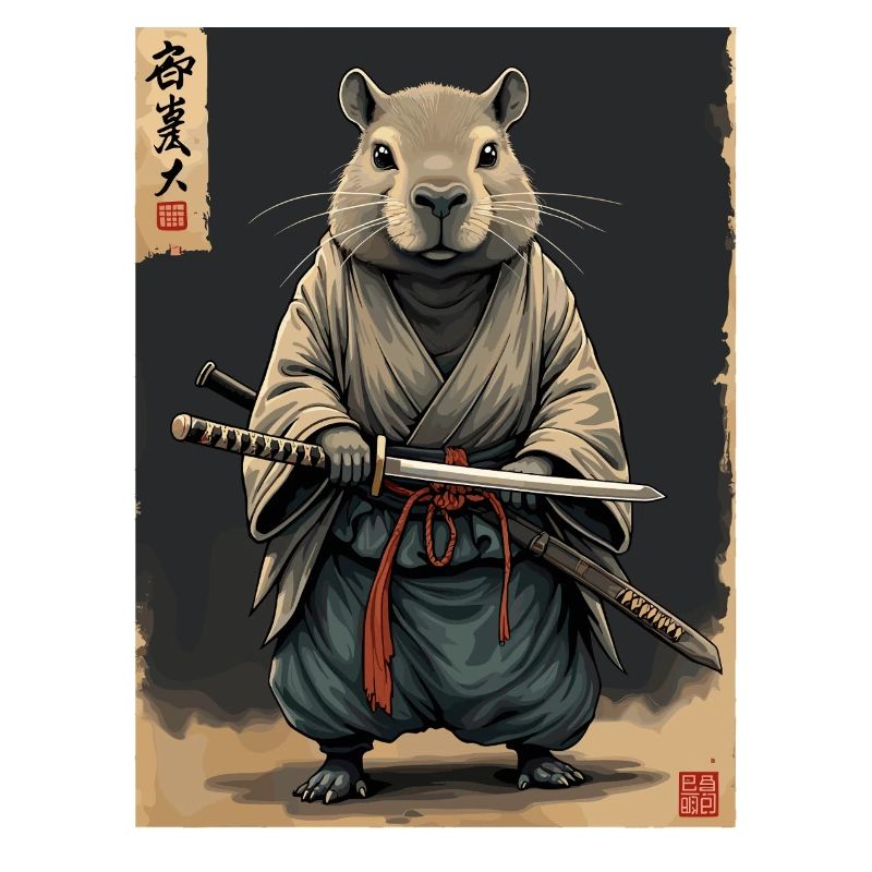 Cappibara-Samurai mit Katana