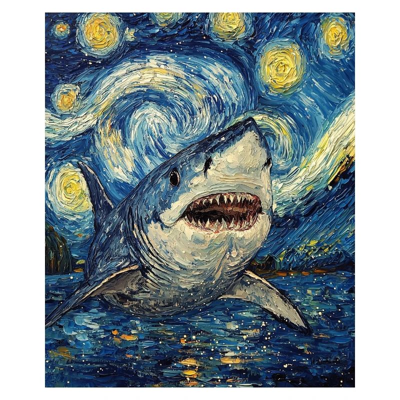 Requin Poisson Style Van Gogh Nuit étoilée