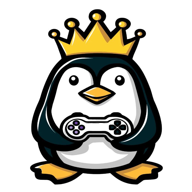 Pinguin mit gaming controller und Krone