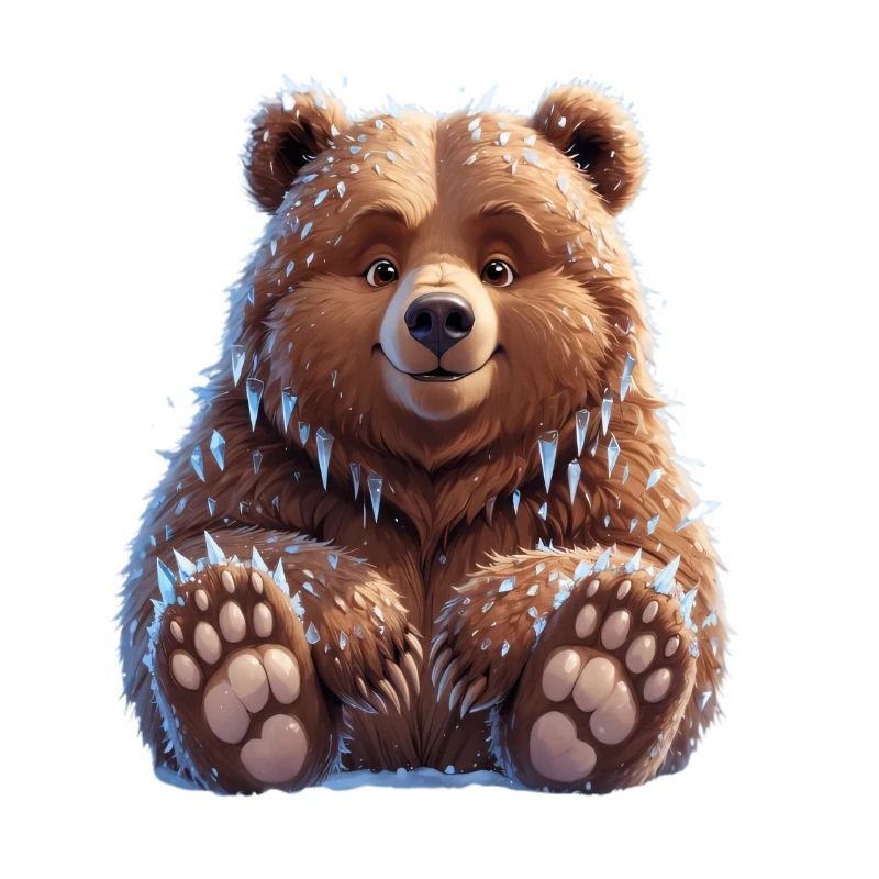 Brown cuddly bear with snow and icicles