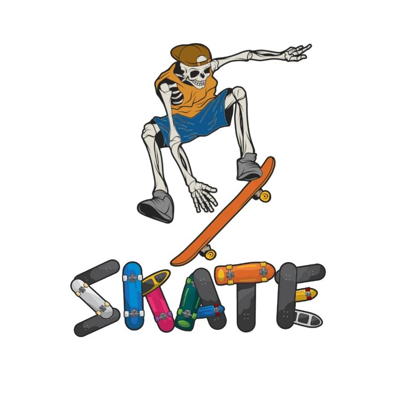 Conception d’exercice de patin de skateboard squelette coloré