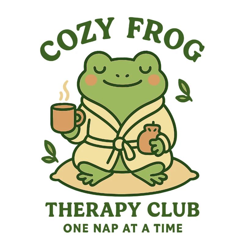 Cozy frog in bathrobe