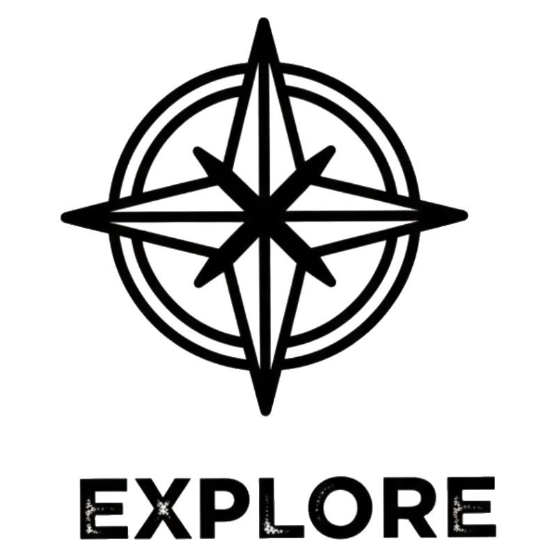 Compass star with "Explore" lettering