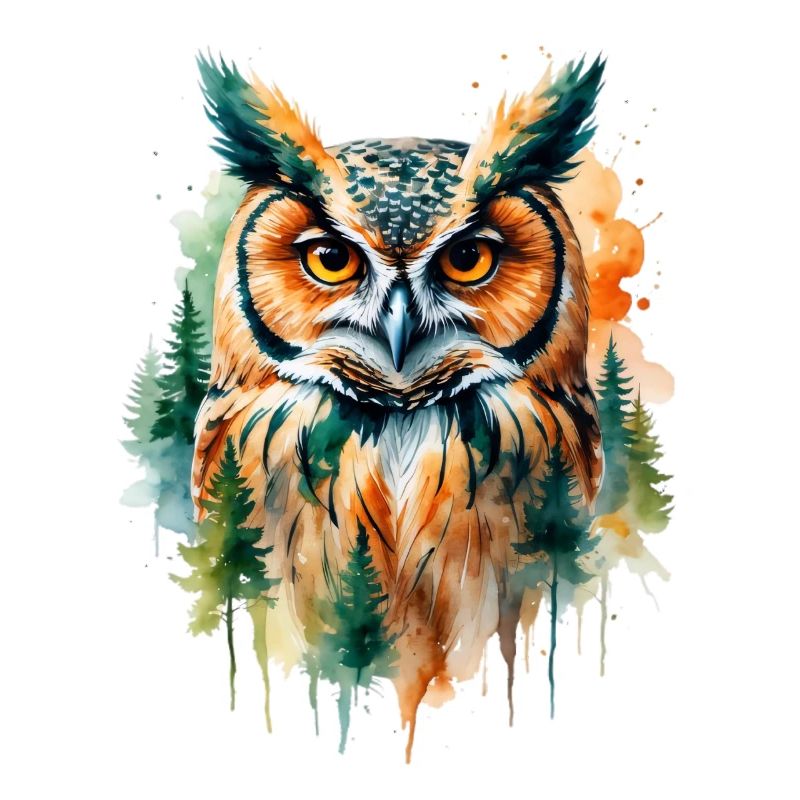 Hibou aquarelle dans la conception de la forêt
