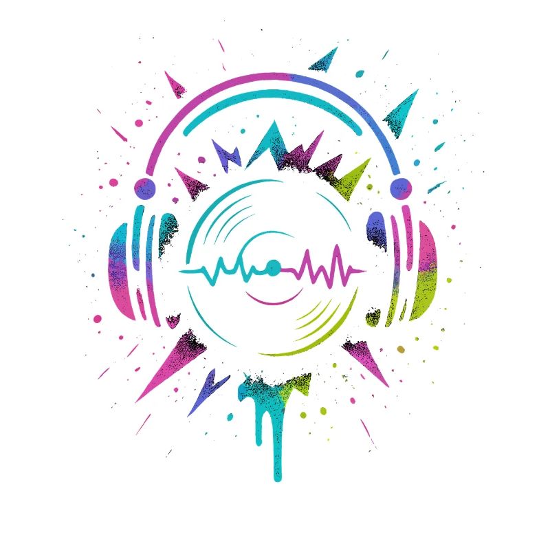 Casque néon, vinyle, son techno rave