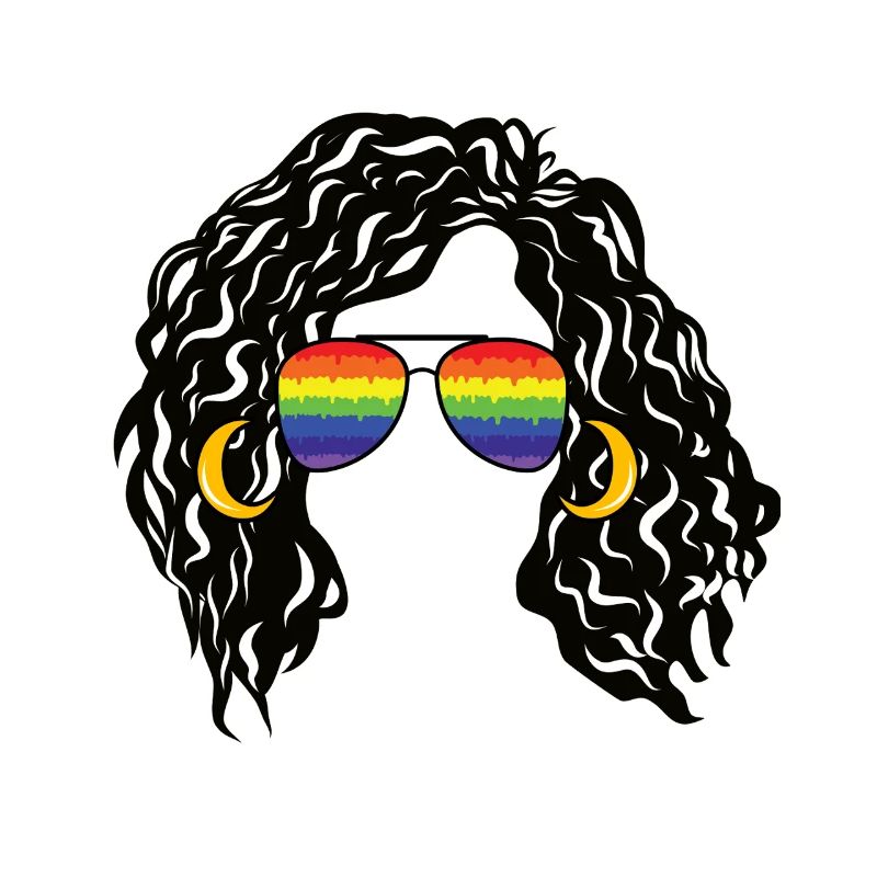 Regenbogenschattierungen Lockiges Afro-Mädchen-Haar Pride Retro