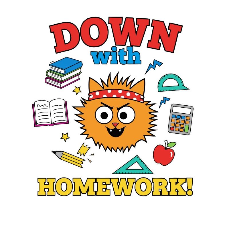 Down with Homework Rebellious School Cat Student