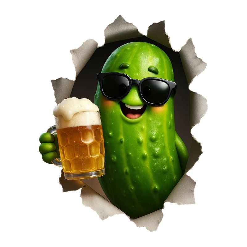 Cornichon avec bière et lunettes de soleil