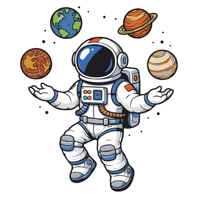 Floating astronaut with planets in comic style