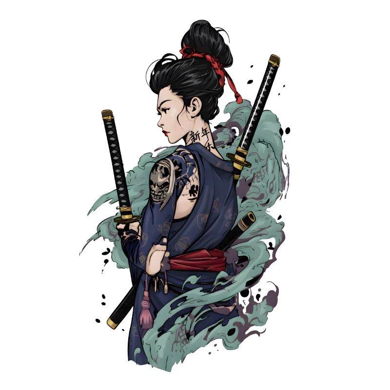 Samurai Warrior with Katana & Oni Tattoo Design