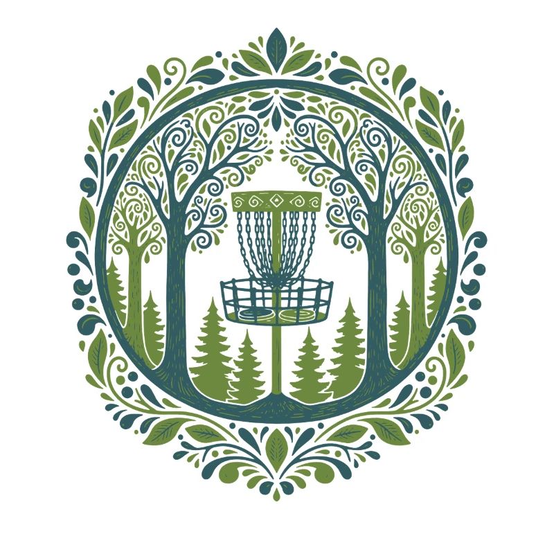 Panier de disc golf dans l’art de la scène boisée