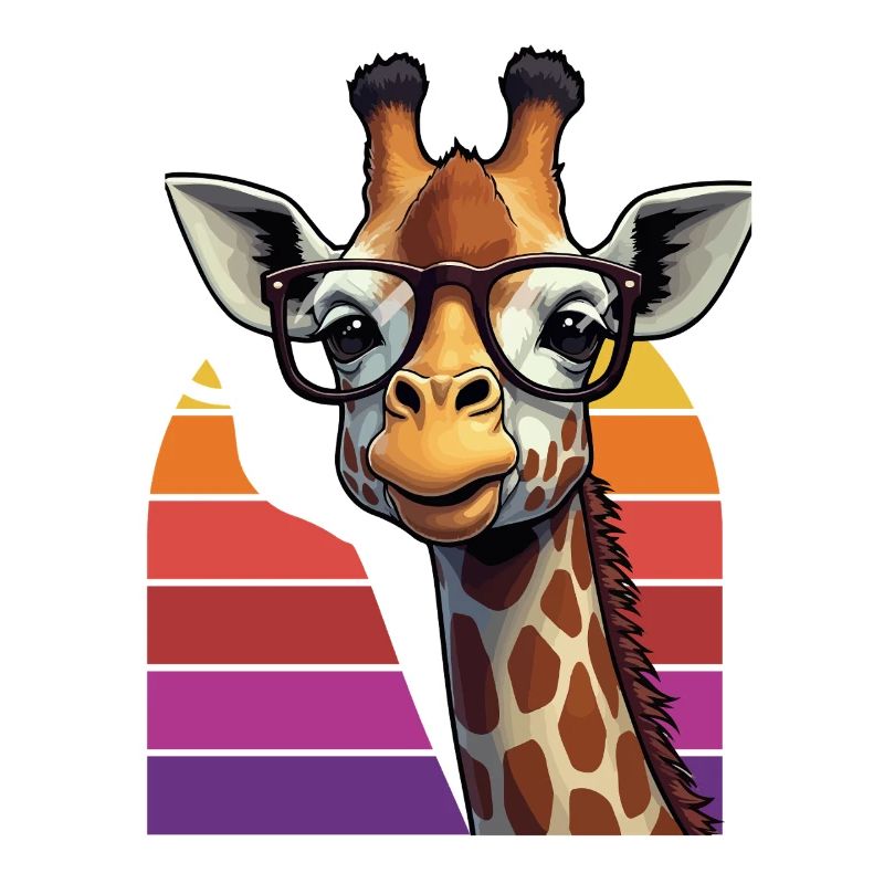 Lustige Giraffe mit Brille Retro Sunset