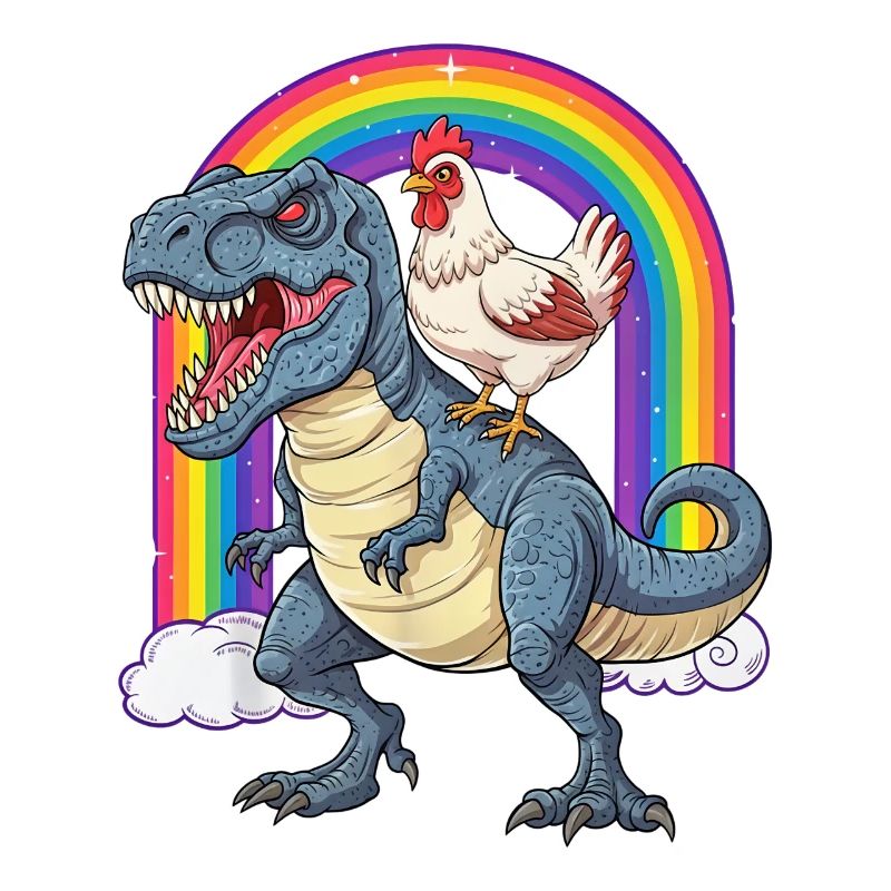 Huhn Reitender T-Rex Dinosaurier Regenbogen